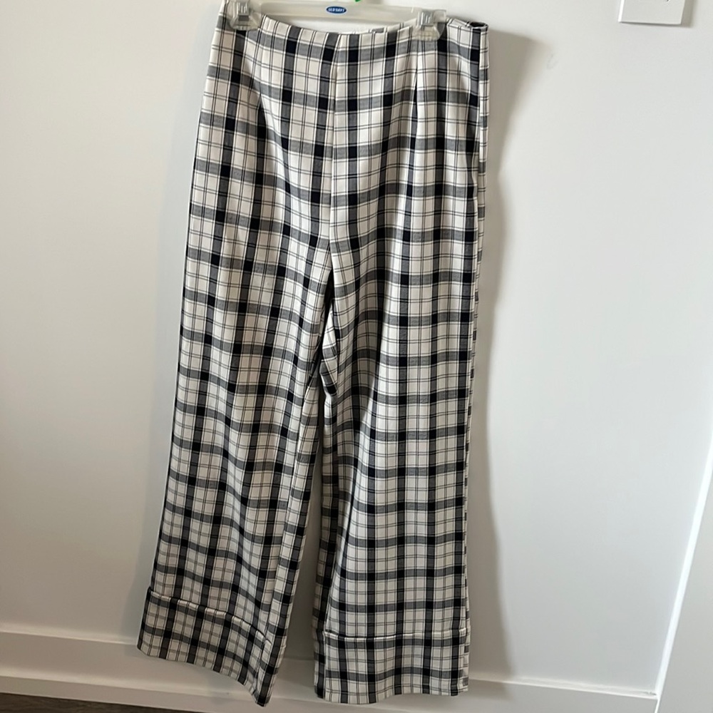 Navy plaid flare pants from princess polly